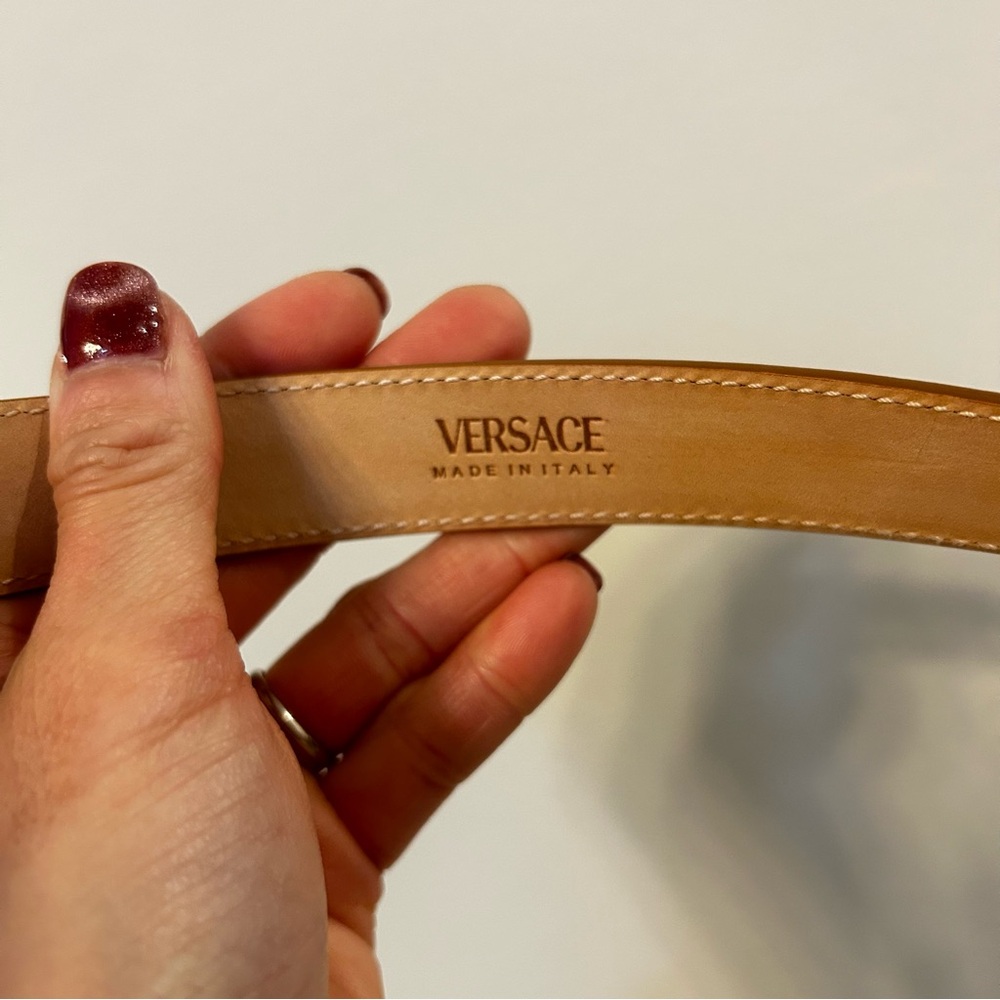 Versace Brown Leather Belt with Gold Medusa Buckle - Picture 3 of 8